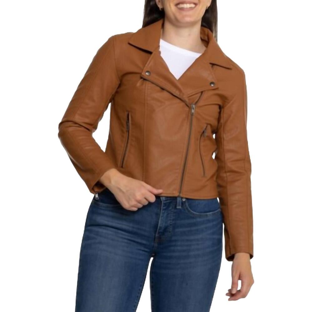 NEW SALTWATER LUXE effie vegan leather moto style jacket in spice